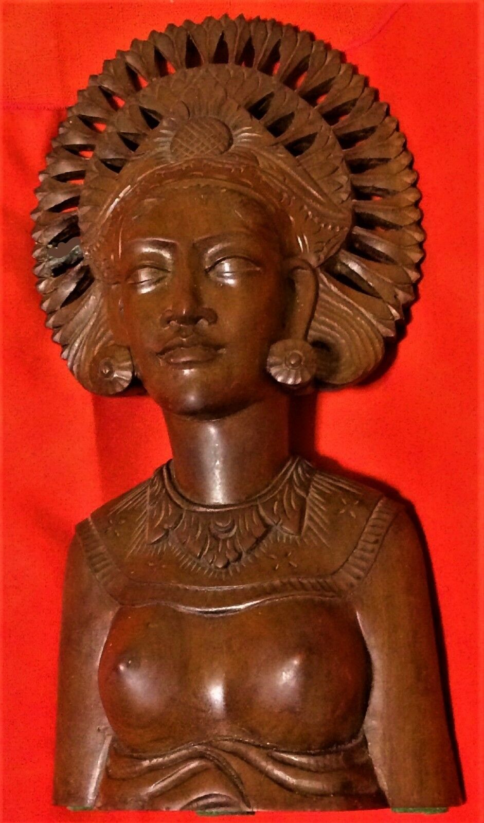 Bali Sculpture Balinese Wood Carved Statue Woman Bust Figure Lady