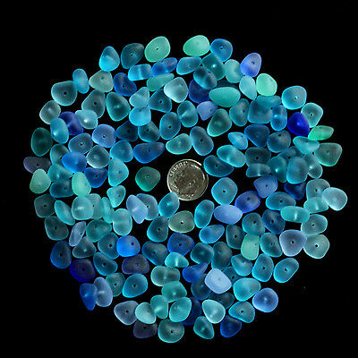 Center Drilled Sea Beach Glass 20 Pcs Lots Small Blue Aqua Cobalt Jewelry Use