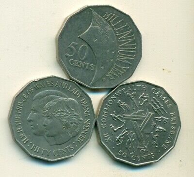 3 Large Commemorative 50 Cent Coins From Australia - 1981, 1982 & 2000 (3 Types)