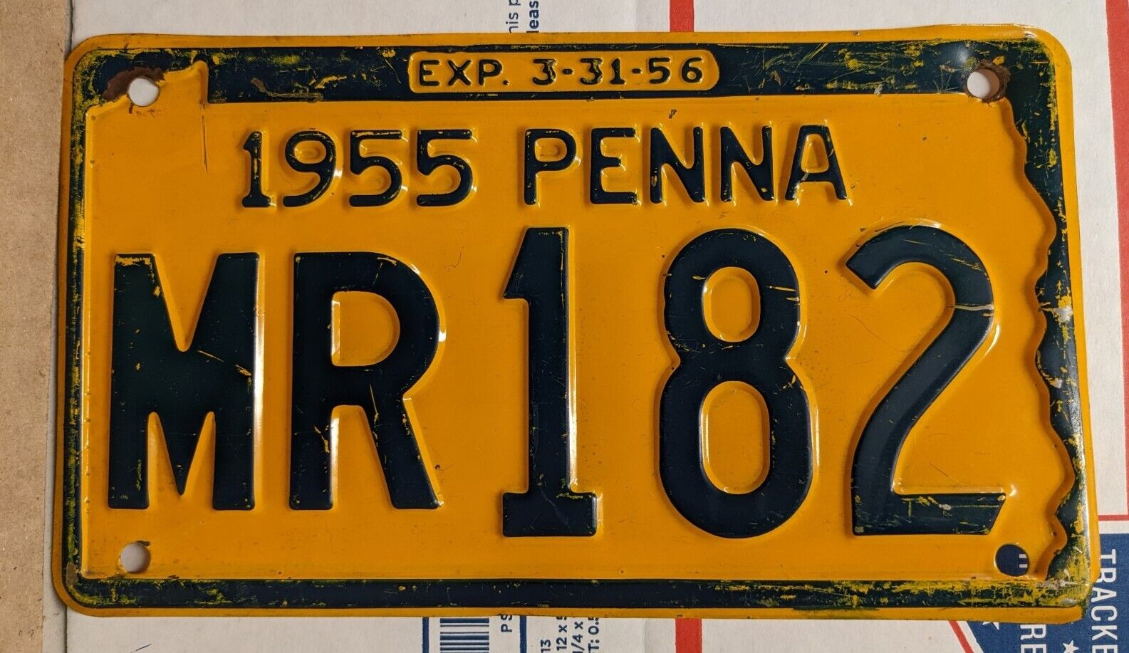 1955 Pennsylvania License Plate Orange Black Mr 182