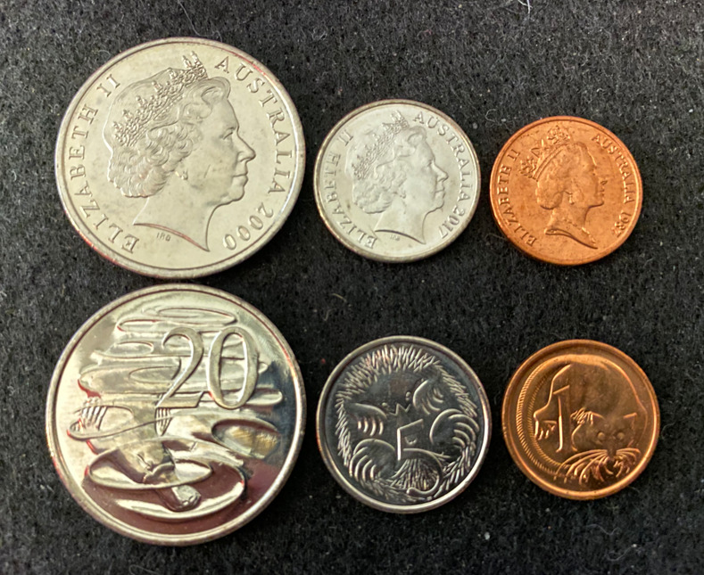Australia 3 Coins Set 1, 5, 20 Cents UNC World Coins