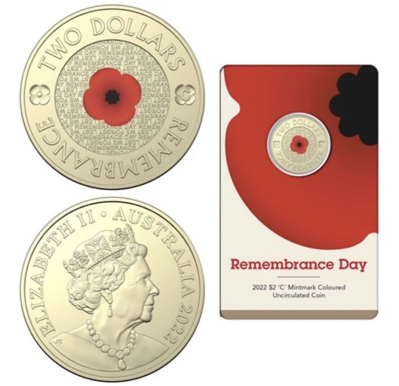 Remembrance Day 2022 $2 C Mintmark Coloured Uncirculated Coin IN HAND