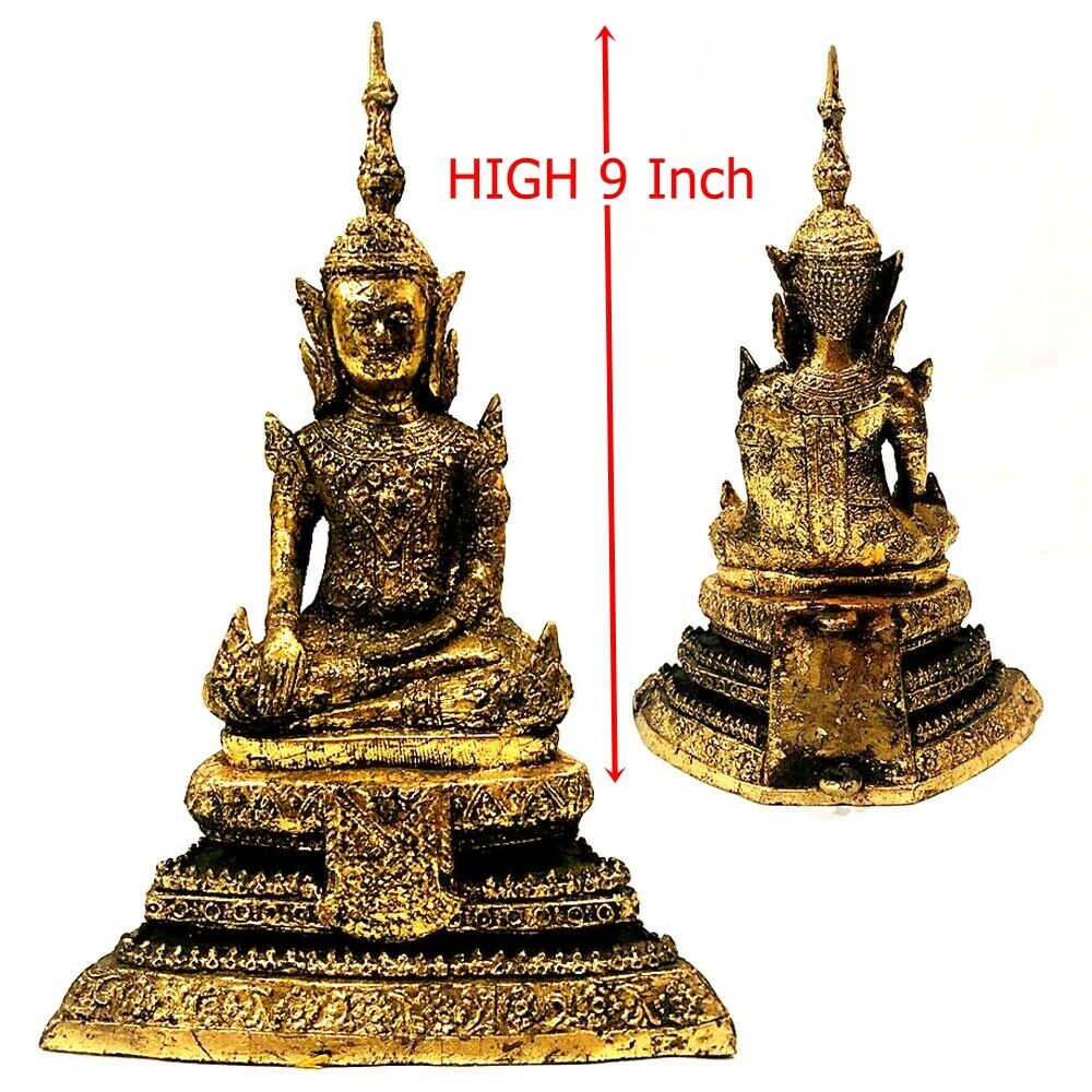 Large Antique Buddha Meditation Bronze Statue Gold Gilt Rattanakosin Art #15945