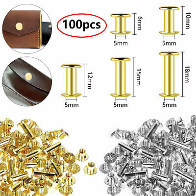 100pcs Screws Metal Posts Nail Rivet Binding Button Leather Craft Studs 5 Sizes