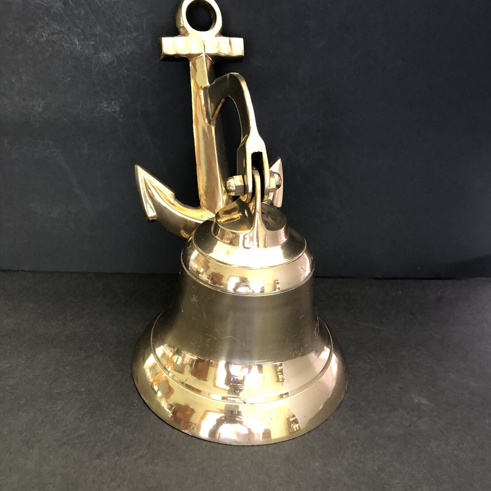 Nautical Brass Anchor Mount Ship Bell Shiny Finish