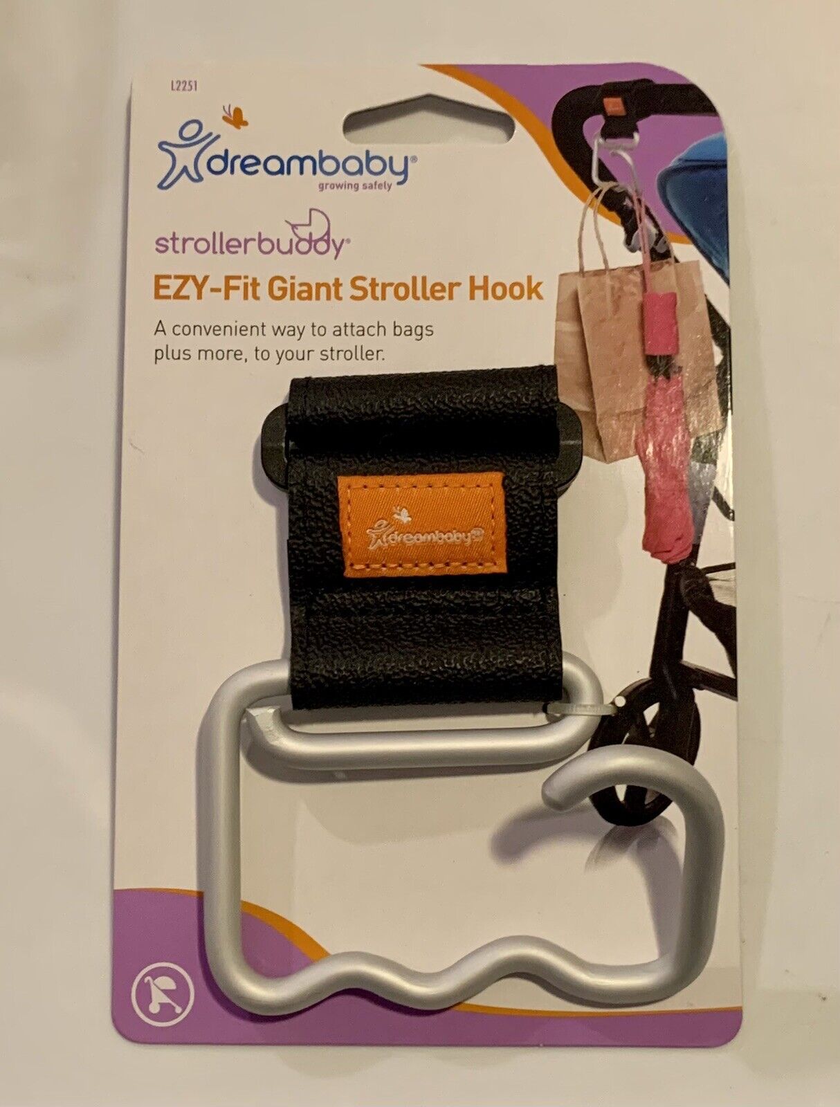 Dreambaby Ezy Fit Giant Stroller Hook Stroller Buddy Accessory New, Silver Black