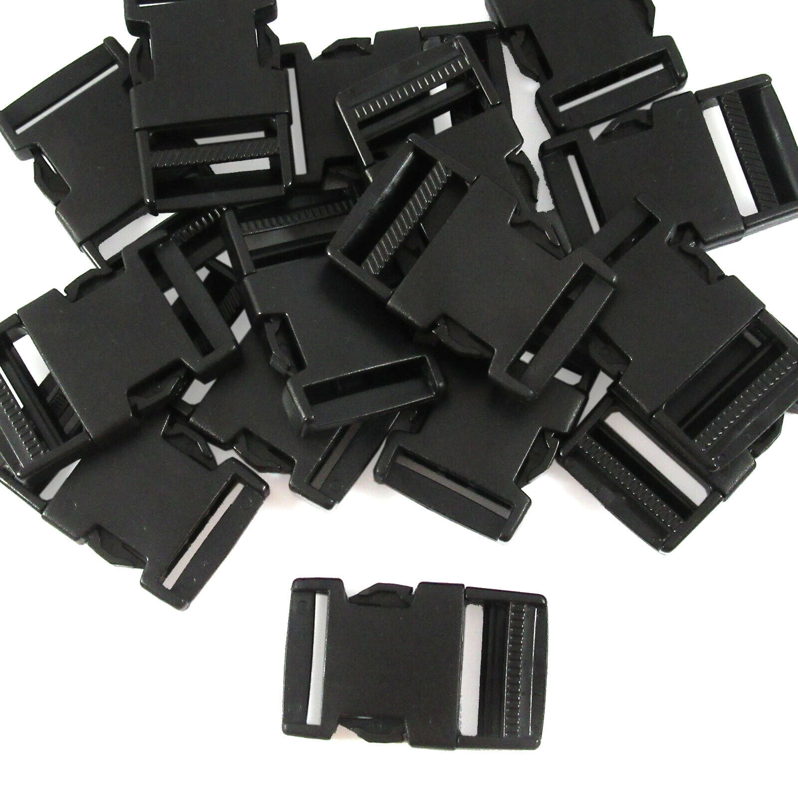 1-1/4 Inch Flat Side Release Black Plastic Buckles, 30 Sets