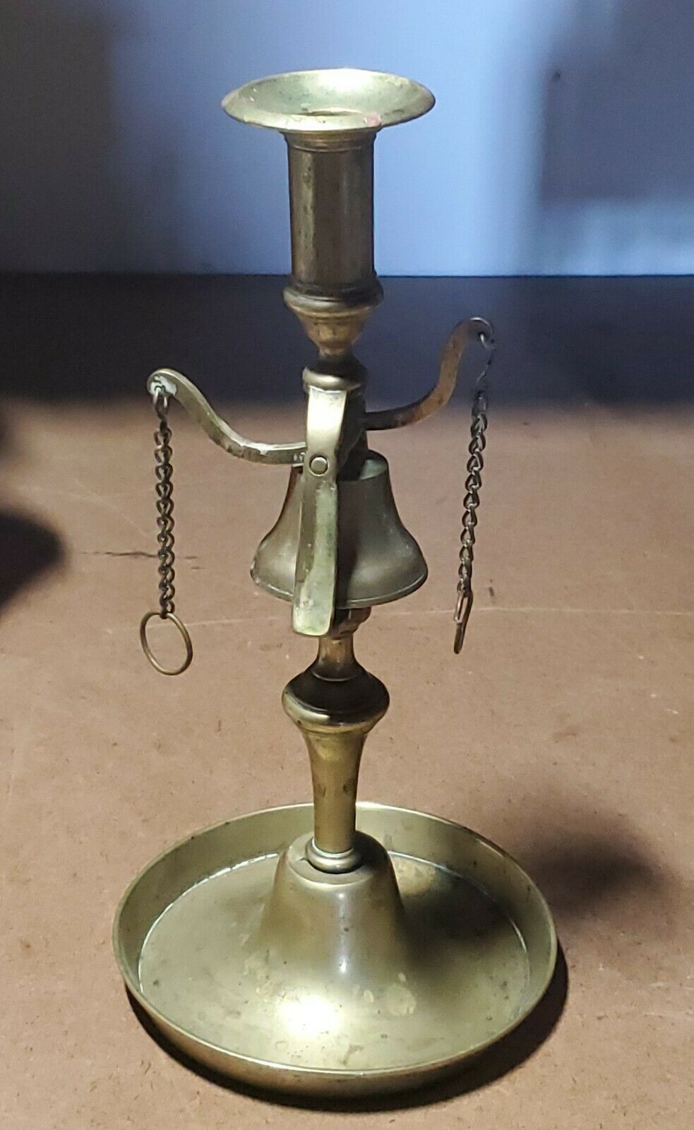 Antique  1700's -1800 Brass Tavern Candlestick With Parlor Service Bell Servant