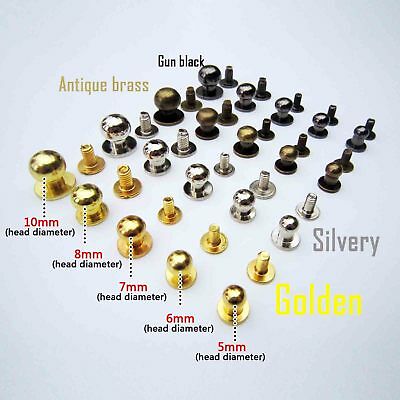 10pcs Solid Brass Round Head Stud Screwback Leather Bag Chicago Screw Nail Rivet