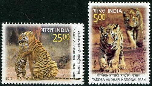 India 2016 Tadoba Andhari National Park Animals Fauna Stamp Set 2v Mnh