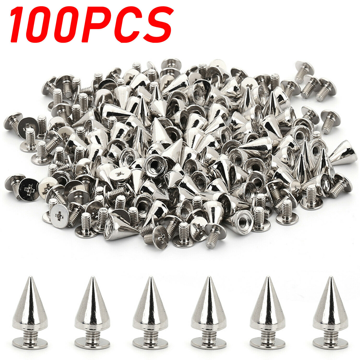 100 Pcs Trendy 10mm Silver Spots Cone Screw Metal Studs Rivet Bullet Spikes Usa