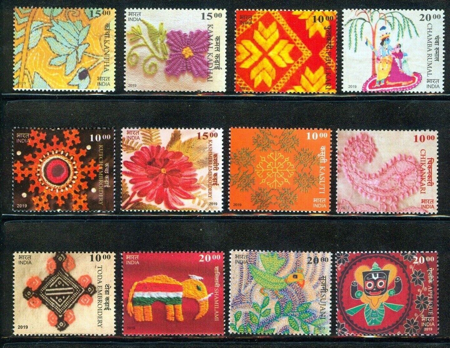 INDIA 2019 SET/12 STAMPS EMBROIDERIES OF INDIA . MNH