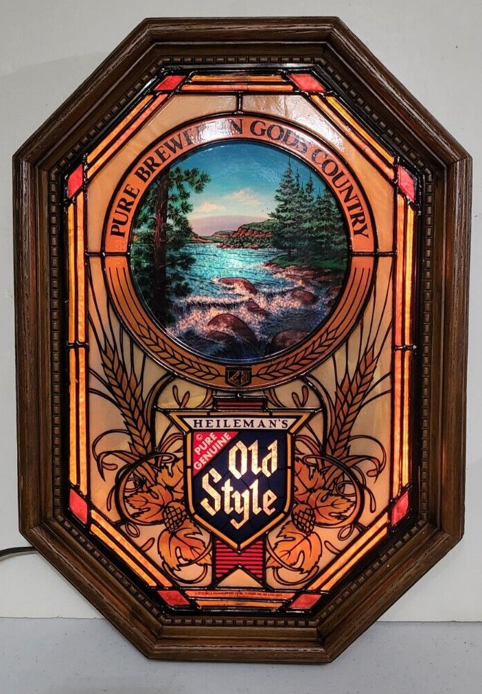 Heileman's Old Style Beer Illuminated Faux Stained Glass Motion Waterfall Sign