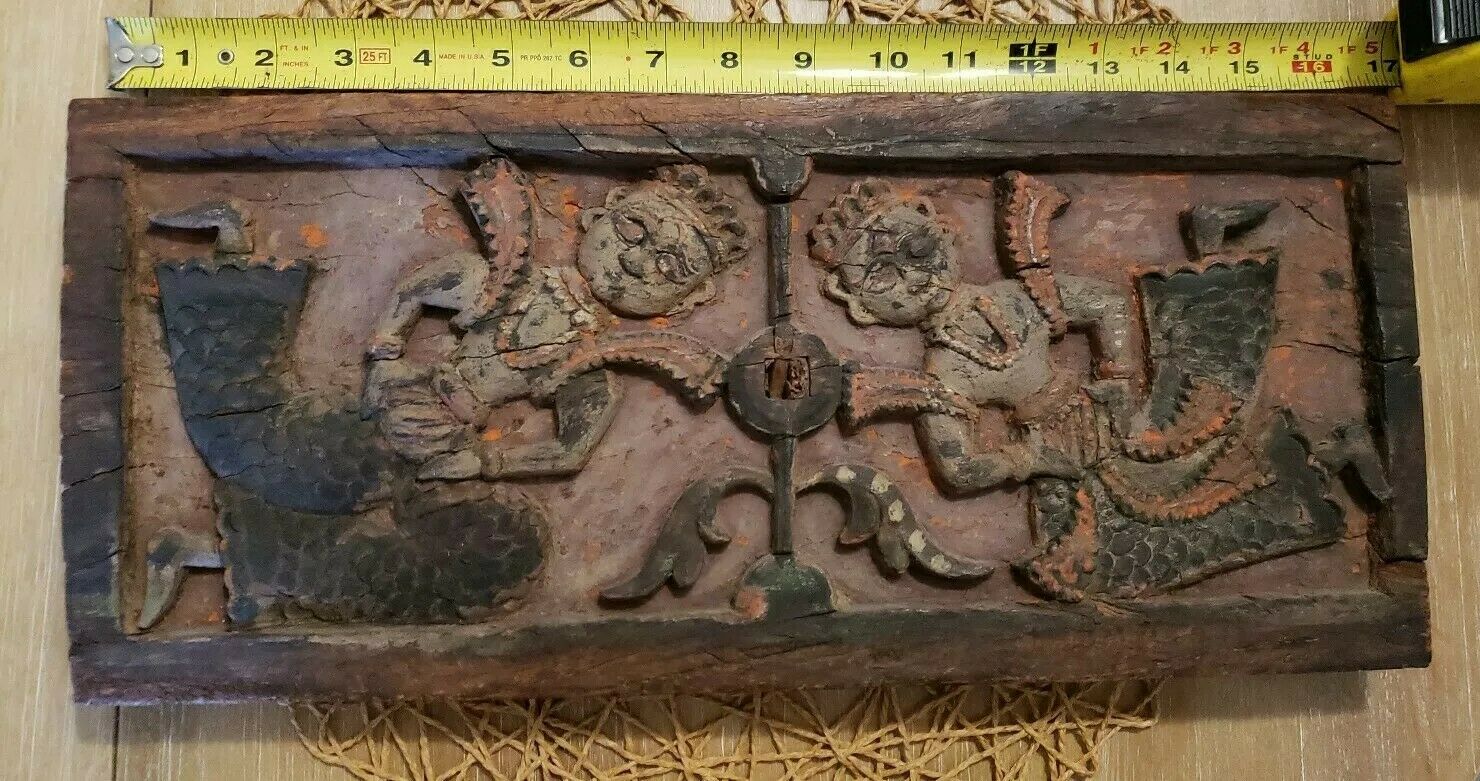 Antique Indonesian Wood Temple Carving Plaque Javanese