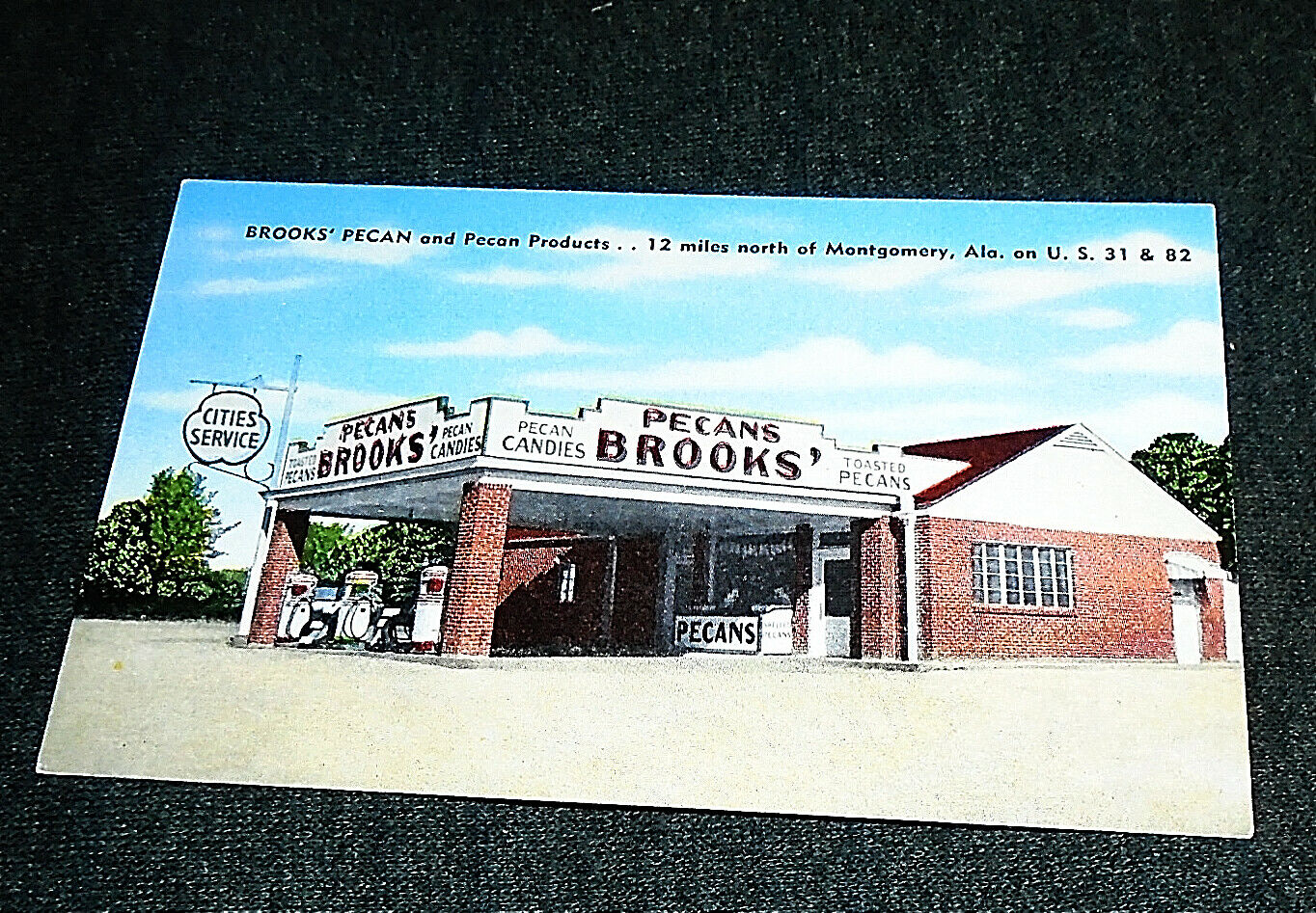 Cities Service Gas Station & Brooks Pecan Shop, Montgomery, Alabama Postcard