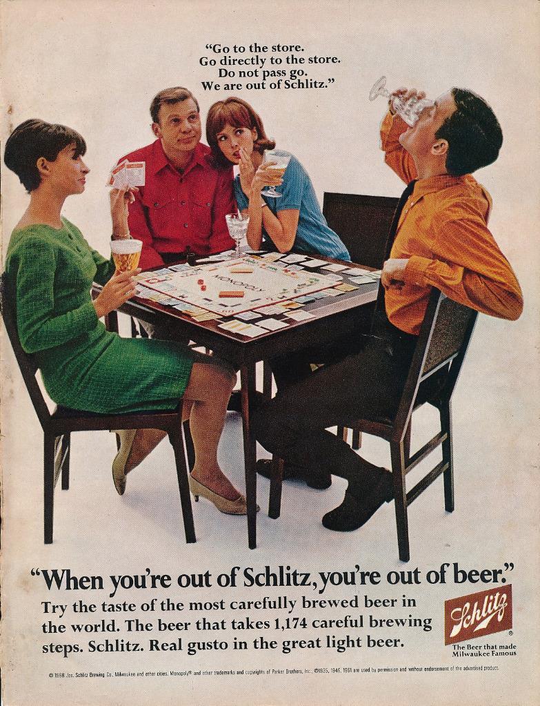 Magazine Ad - 1968 - Schlitz Beer - Monopoly