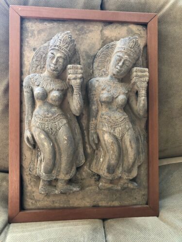 Apsara Relief Carving Sandstone Wall Art Sculpture Buddha South East Asian