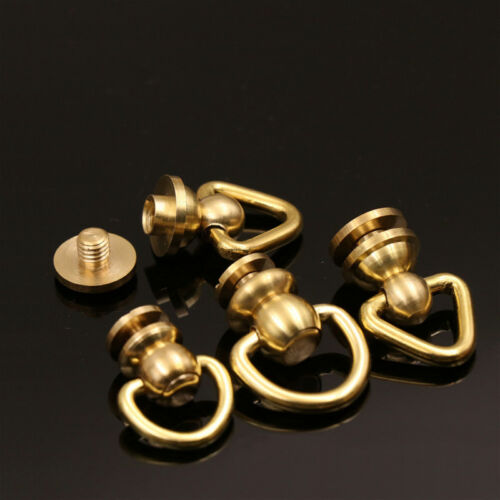 Brass Ball Post with D Ring Rivet Stud Round Head Screw Back for Leather Crafts