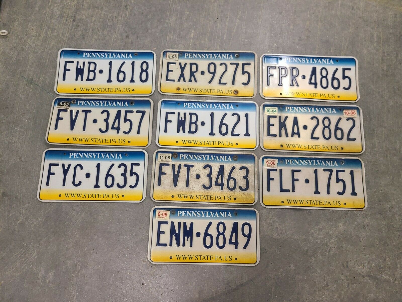 Pennsylvania License Plate Lot Of Ten Plates 10 - Expired Vintage Embossed