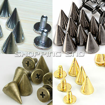 Rubyca 10mm Cone Spikes Screwback Metal Studs Leather Silver Gold Black Bronze