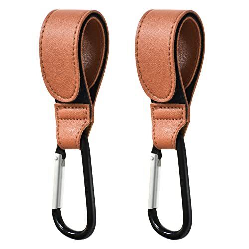 Stroller Hooks for Hanging, Babyfond Premium Leather Style Stroller Clip Straps,