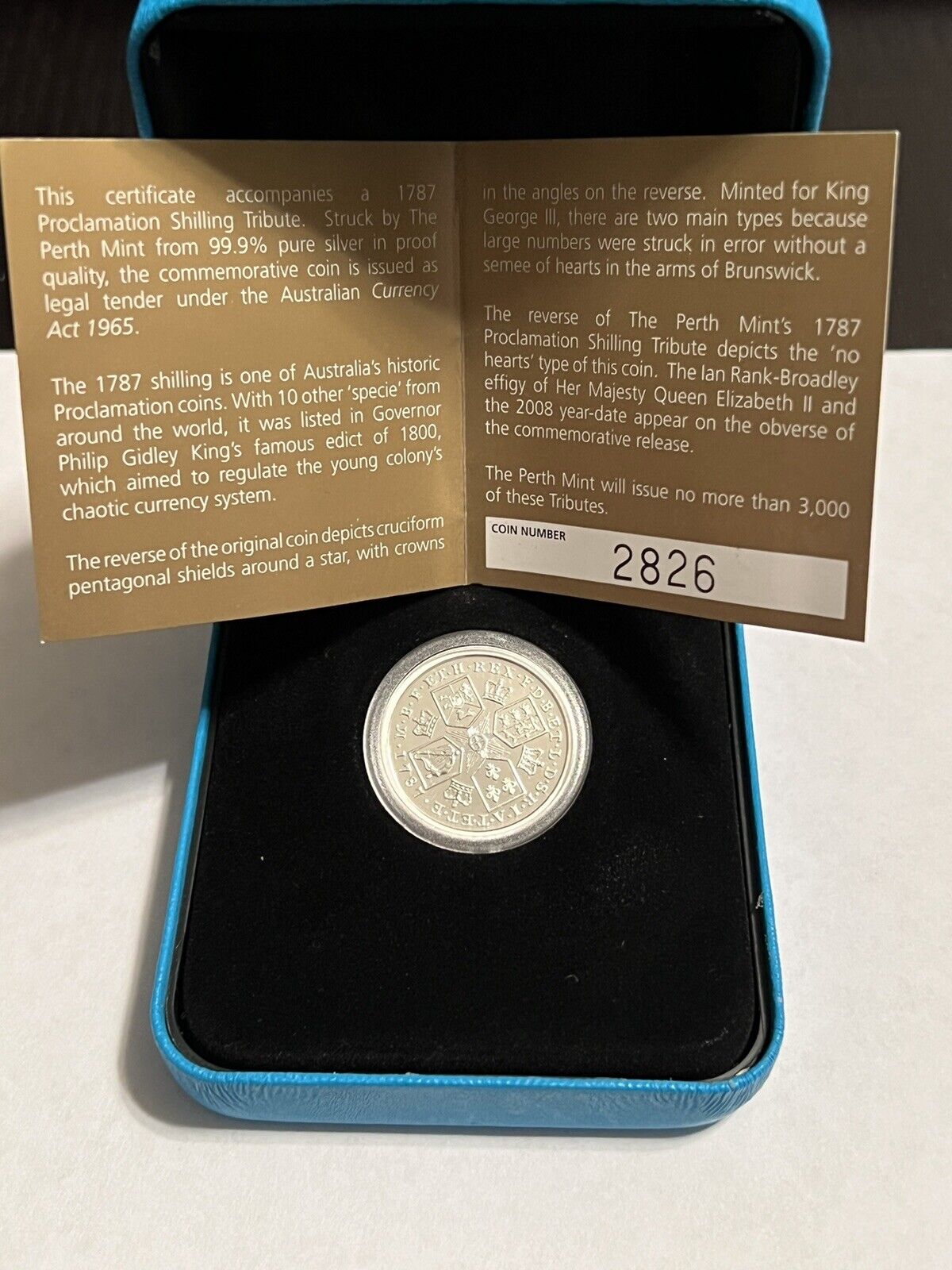 1787 George Iii Proclamation Shilling 50p 99.9% Silver Proof Coin Mintage 3,000✨