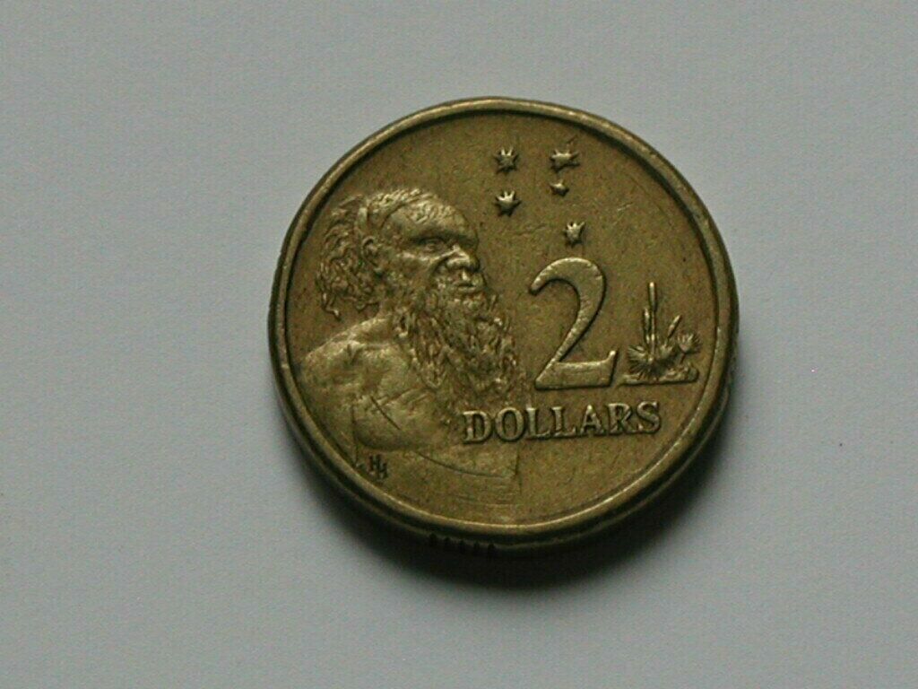 Australia 1988 2 DOLLARS Coin with Aboriginal Man & Crux 'Southern Cross' Stars
