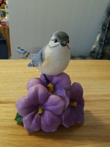 Resin Bluejay On Purple Flowers