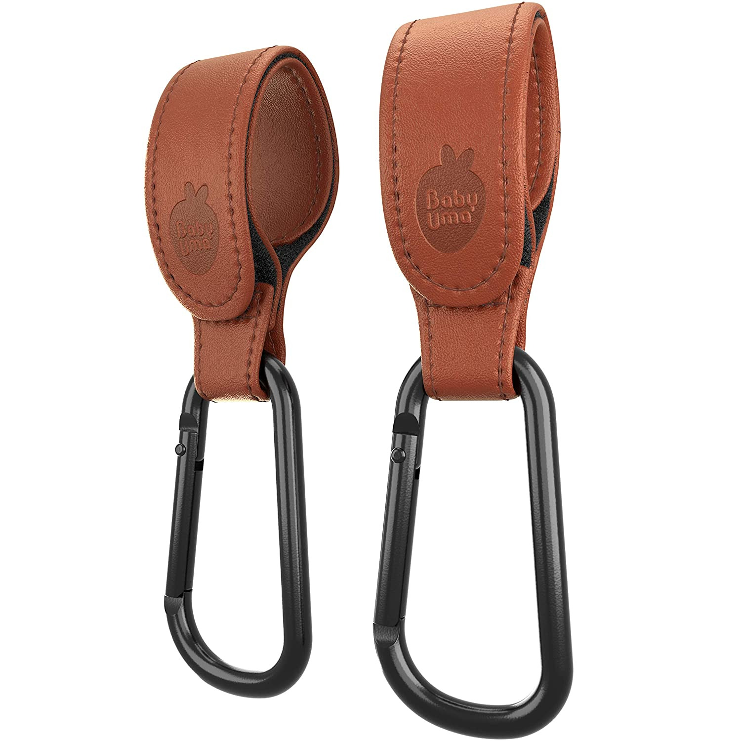 Brown Leather Style Stroller Hooks, Award-winning Stroller Clips For Bags 2 Pack
