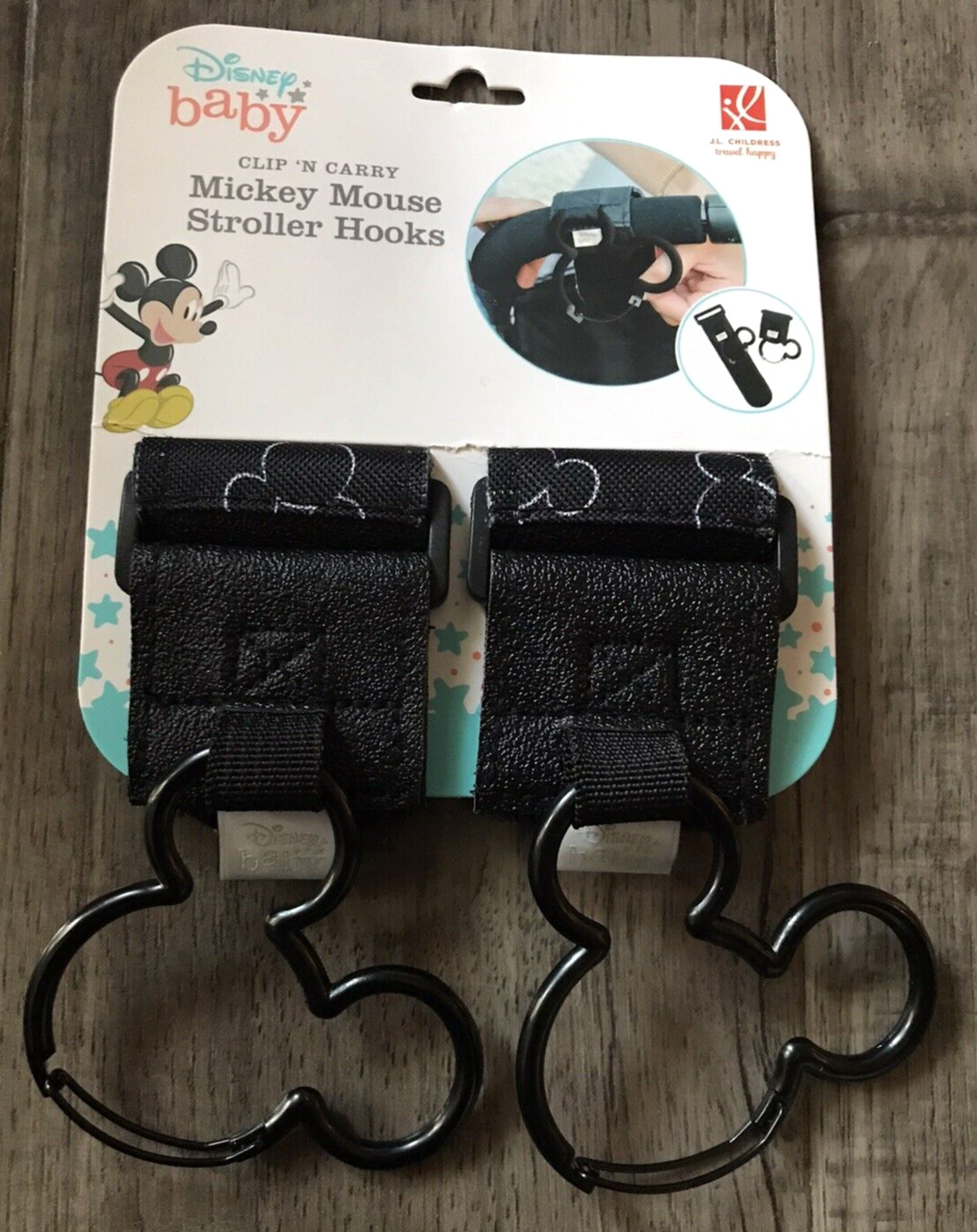 New Disney Baby Mickey Mouse Stroller Hooks Clips 2 Piece Black J.l.childress