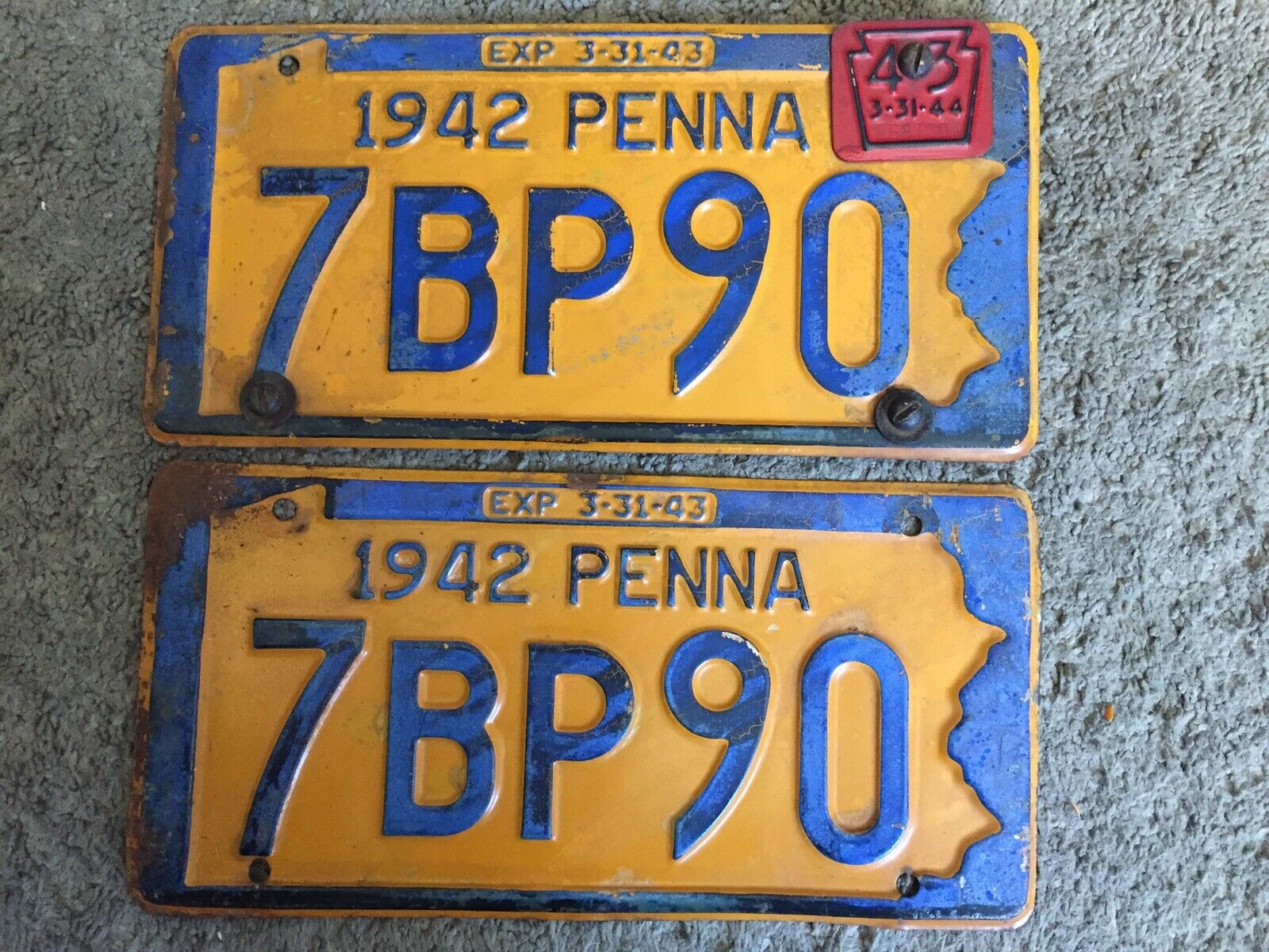 Vintage Pennsylvania Penna 1948 Expired License Plate Set - 7bp90