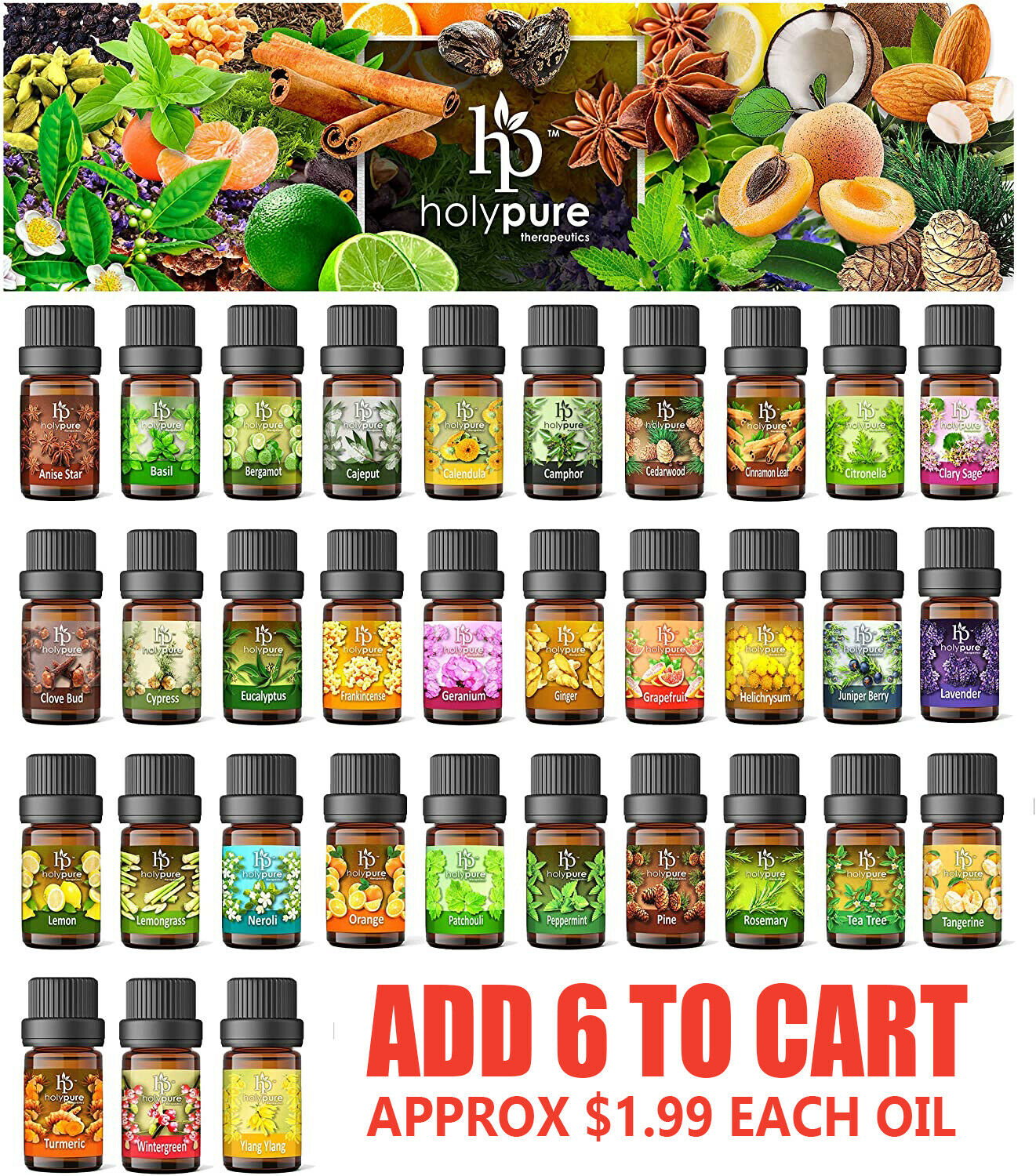 Create A Set Of 6 Essential Oils By Holypure (5ml)