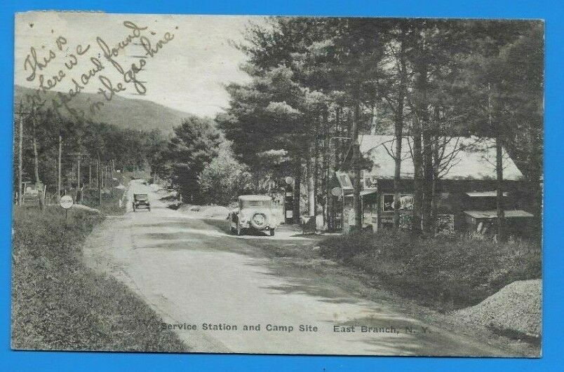 SOCONY Service Station and Camp Site East Branch NY Postcard 1928 SDTOP