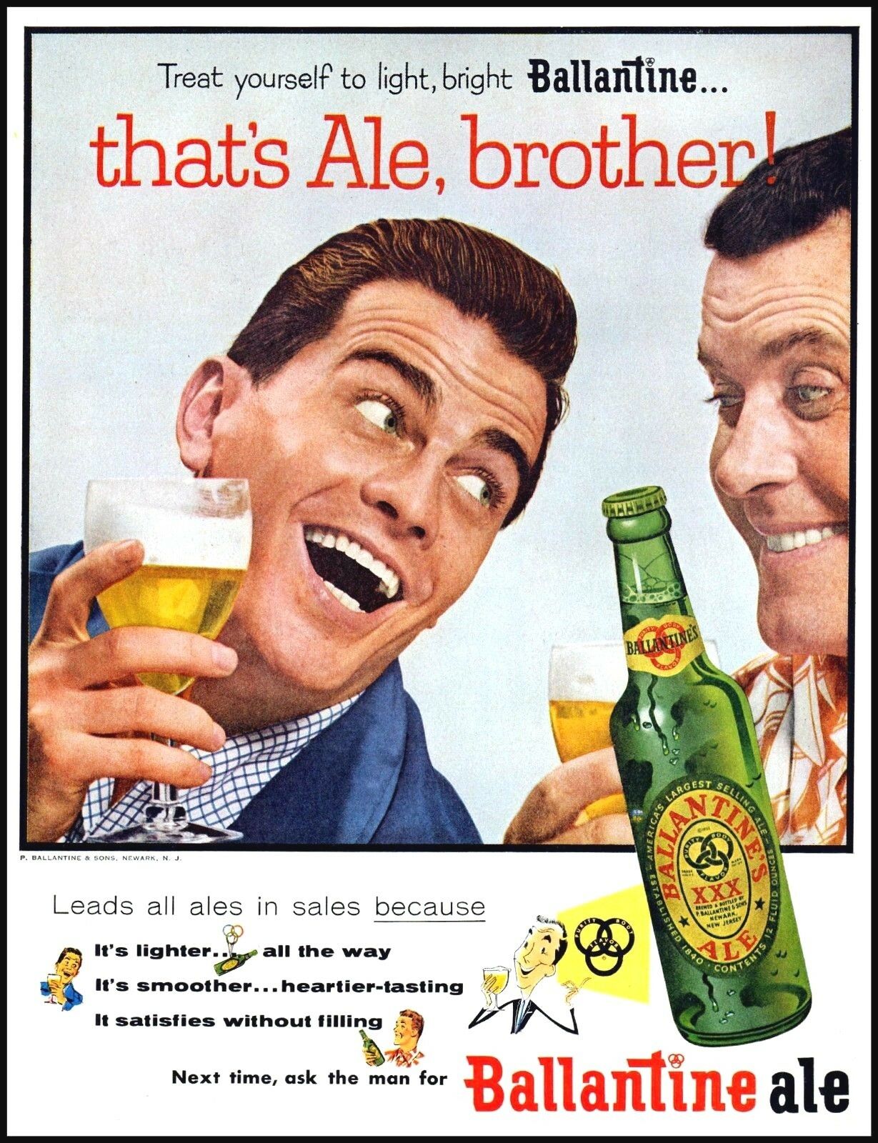 1955 Ballantine Ale Brewery Two Men Brothers Vintage Photo Print Ad  Adl24