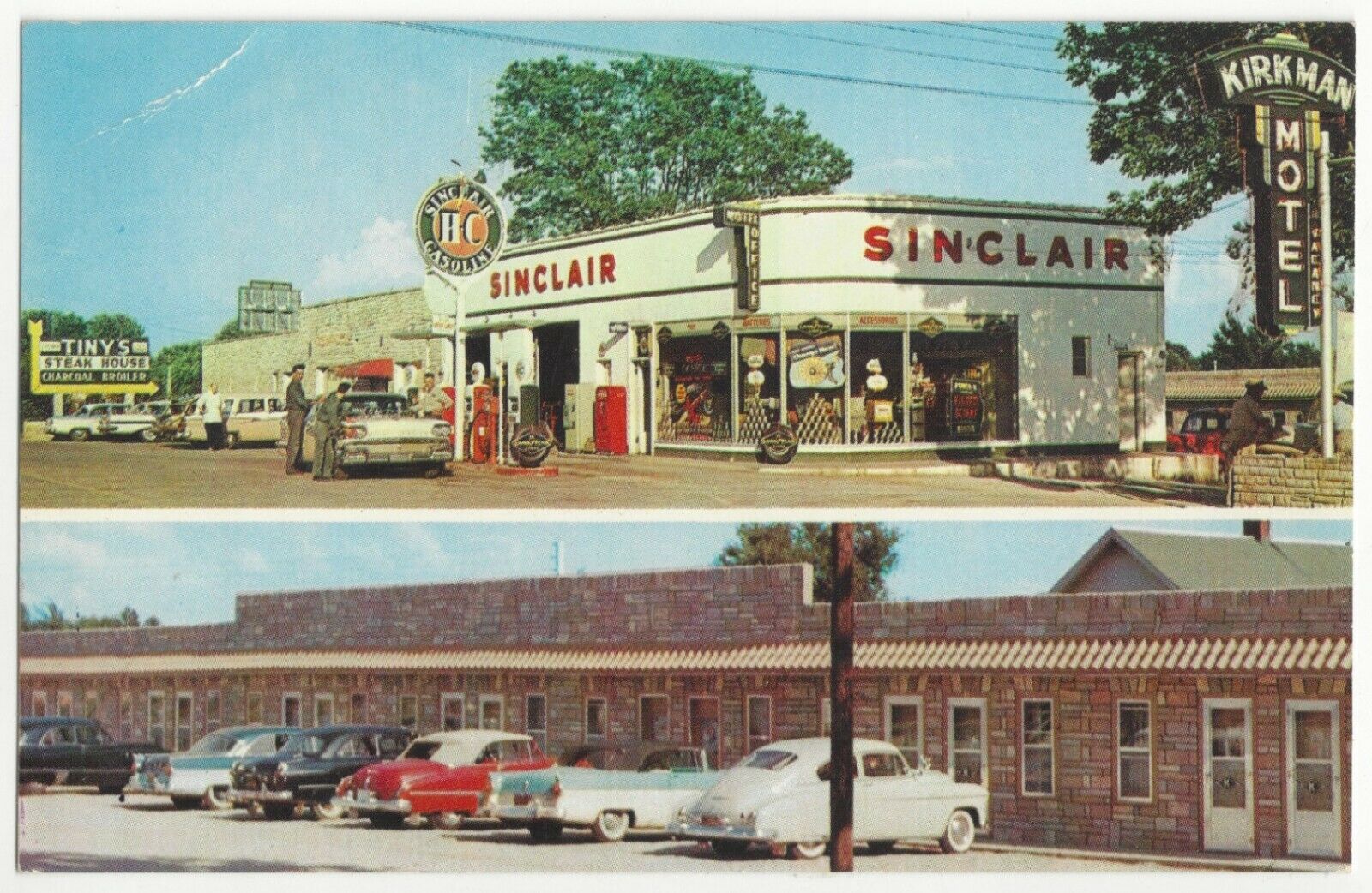 1950's Sinclair Gas Station & Old Autos - Roadside - Cabool, Missouri Postcard